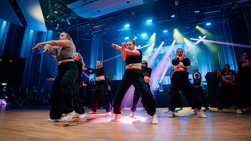 A hip hop formation on the dance floor