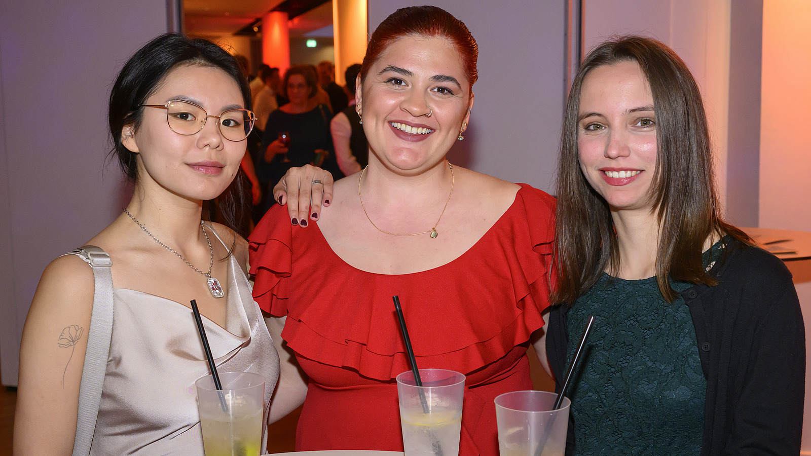 Festively dressed people at an event