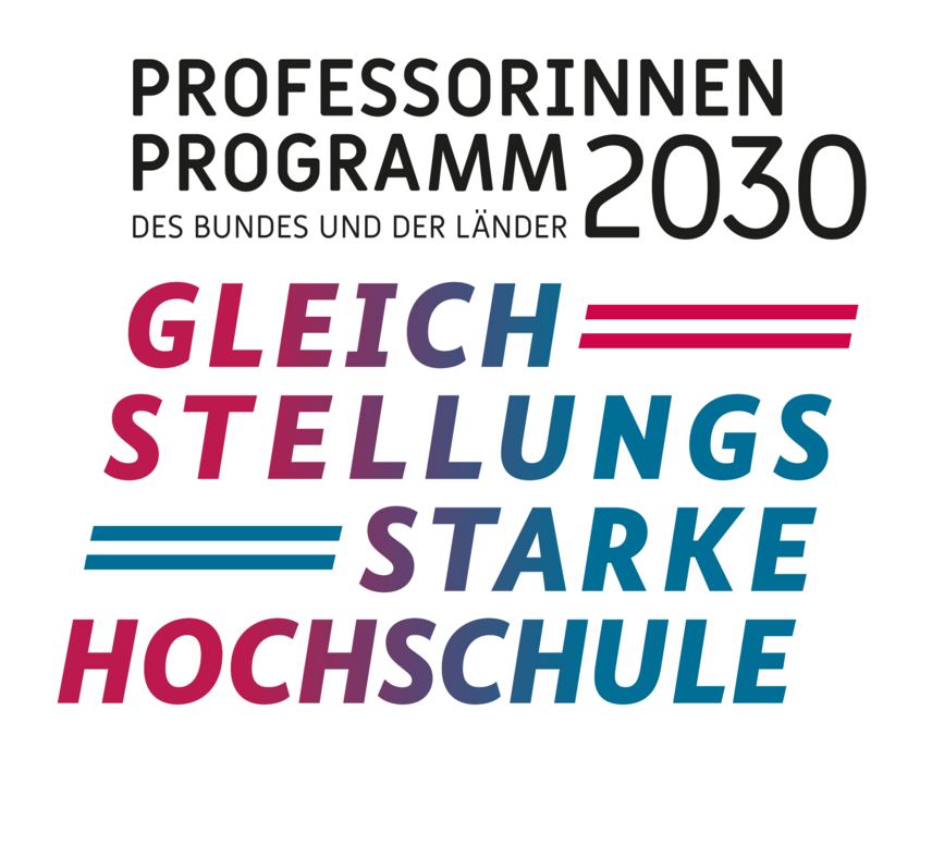 The image shows the logo of the “Female Professors Program 2030” of the federal and state governments. It emphasizes the topics of equality and strong universities