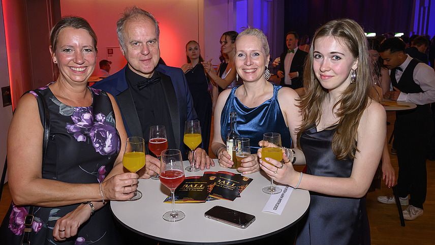 Festively dressed people at an event